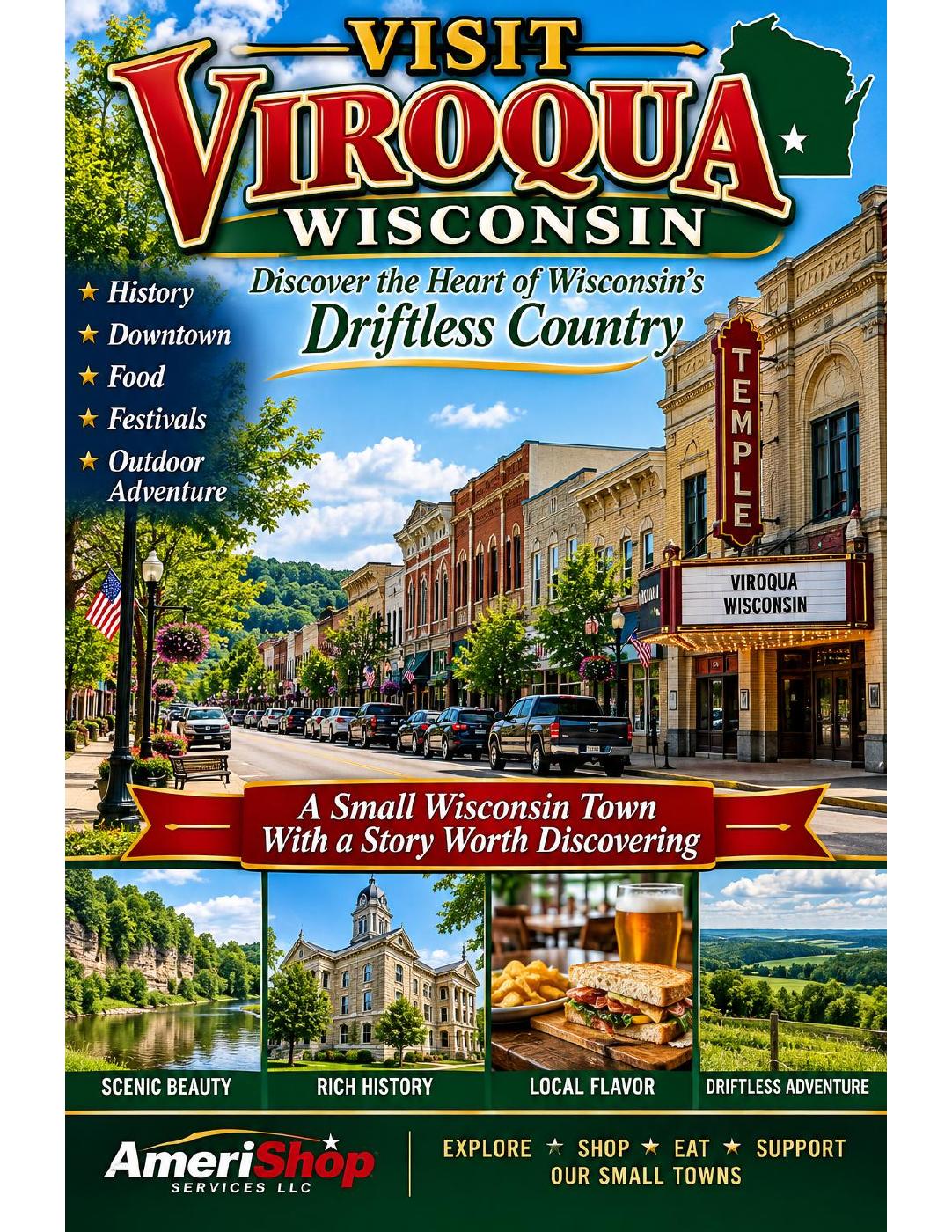 Front cover of Viroqua Wisconsin small town history and Driftless travel guide.