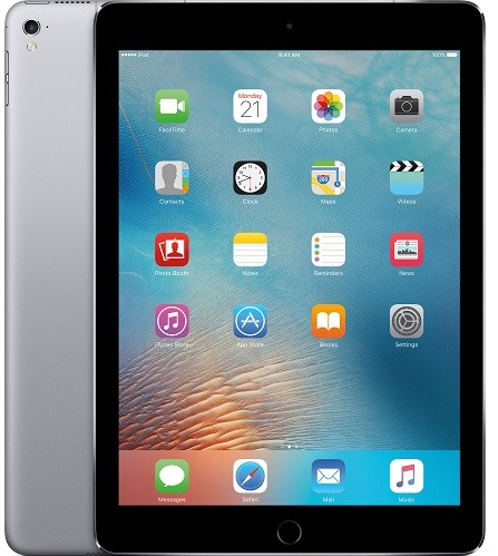 Front view of a pre-owned Apple iPad Pro 9.7-inch tablet resting upright against a neutral background.