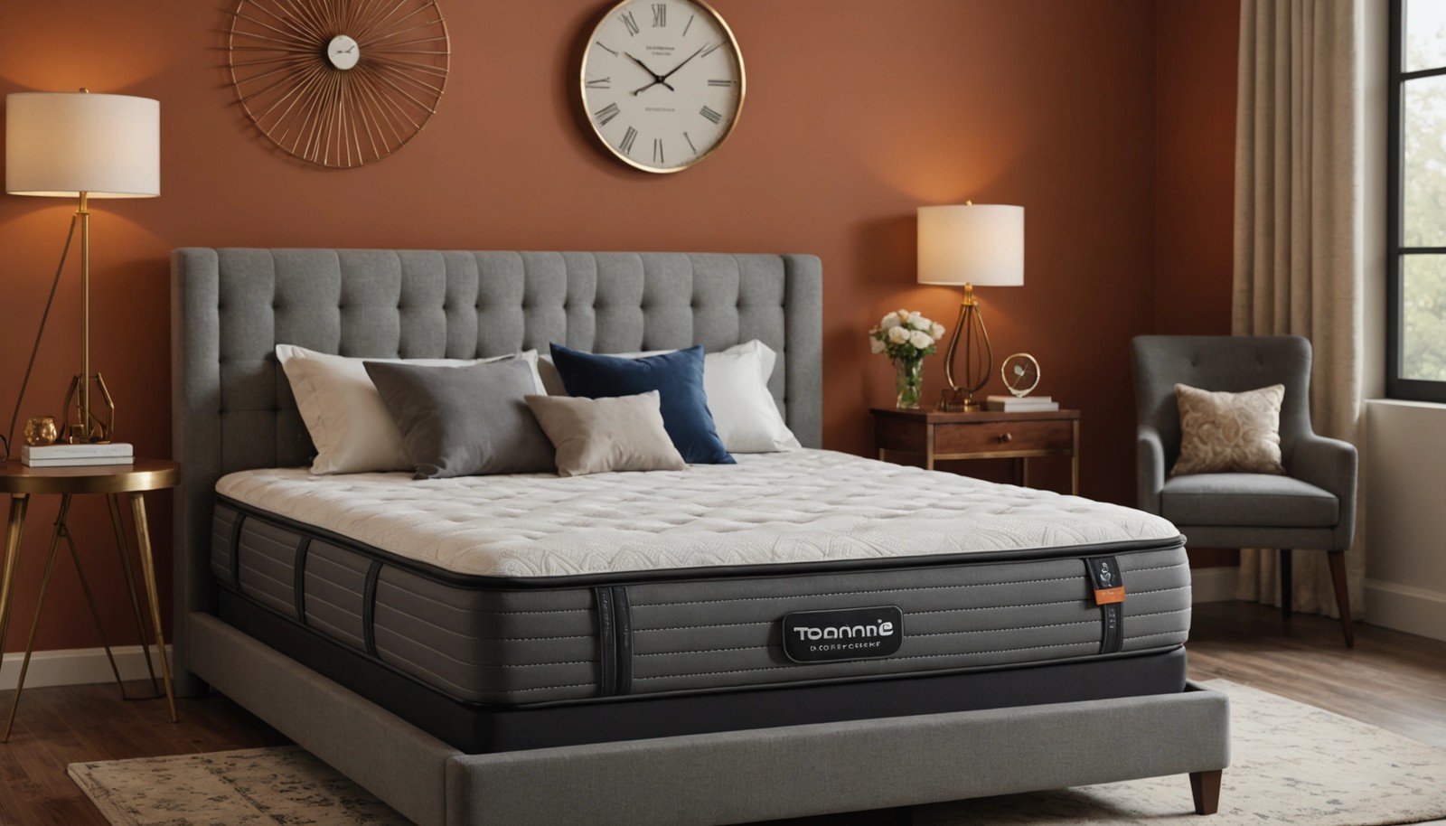 Tommie Copper Performance Znergy 14-inch hybrid mattress resting on a modern bedroom foundation.