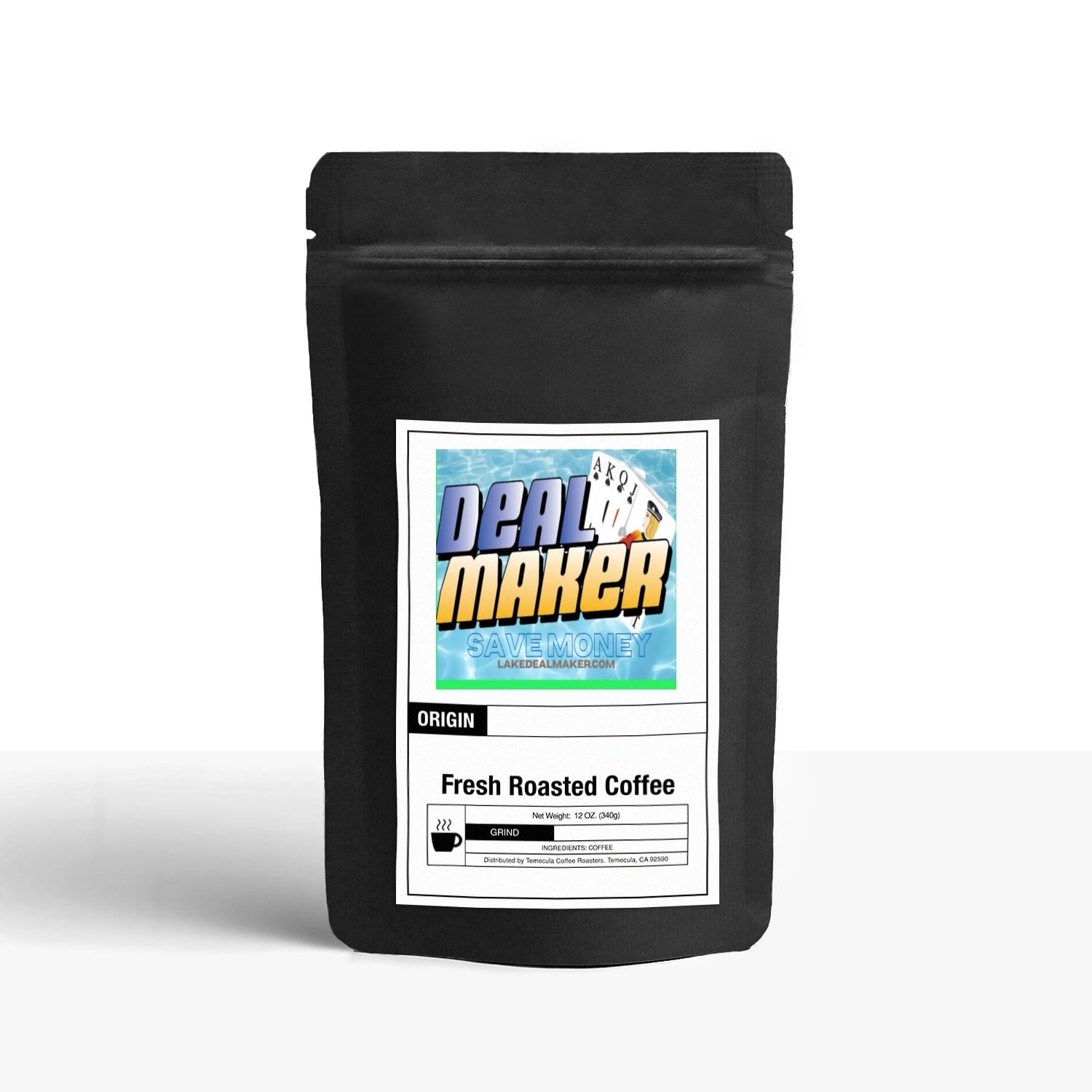 A bag of Dealmaker Coffee coarse ground Cold Brew Coffee shown on a clean neutral background.
