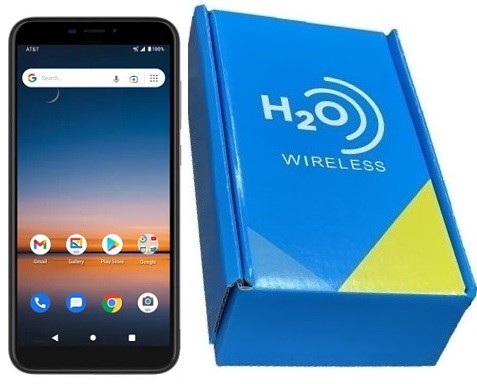 Front and back view of the black H2O Calypso2 mobile phone displayed against a neutral white studio background.