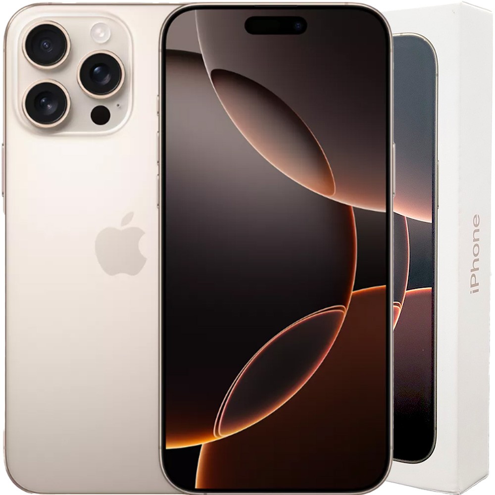 Front and back view of the iPhone 16 Pro Max 256GB displayed cleanly on a neutral studio background.
