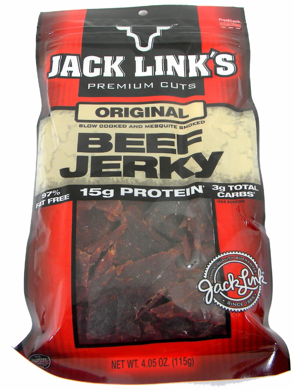 A sealed retail package of Jack Link's Original Beef Jerky shown against a plain studio background.