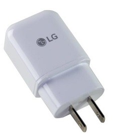 A compact black LG OEM travel charger wall plug shown against a clean white backdrop.