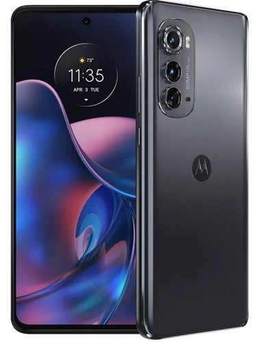 Front and back view of the Motorola EDGE 5G 2022 smartphone displayed on a plain neutral surface.