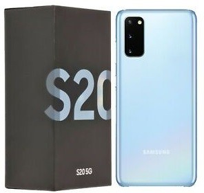 Front and back view of a used Samsung S20 5G smartphone displayed against a clean neutral background.