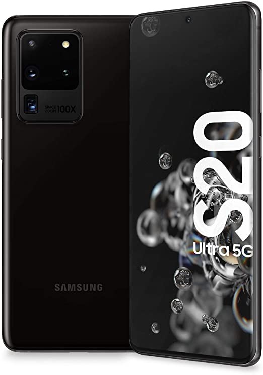 Front and back view of a used Samsung S20 Ultra 5G smartphone showing the multi-camera array and display.