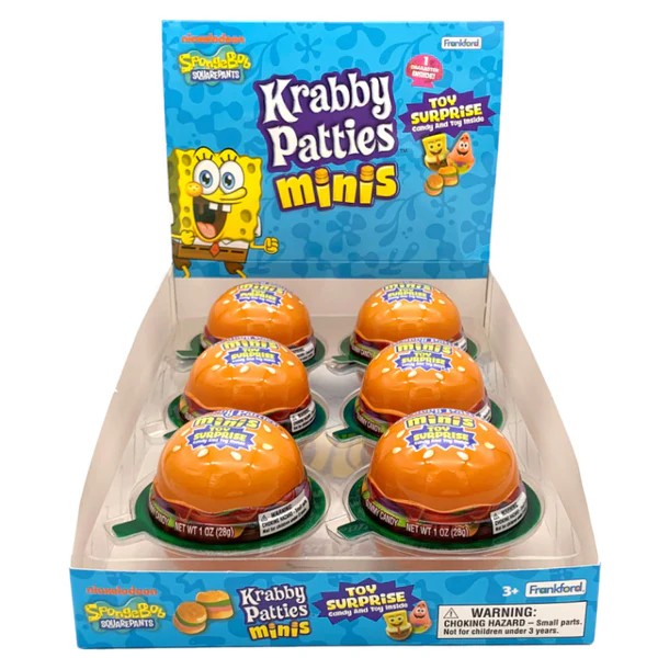 A sealed SpongeBob SquarePants Krabby Patties Minis Toy Surprise package displayed against a clean white background.