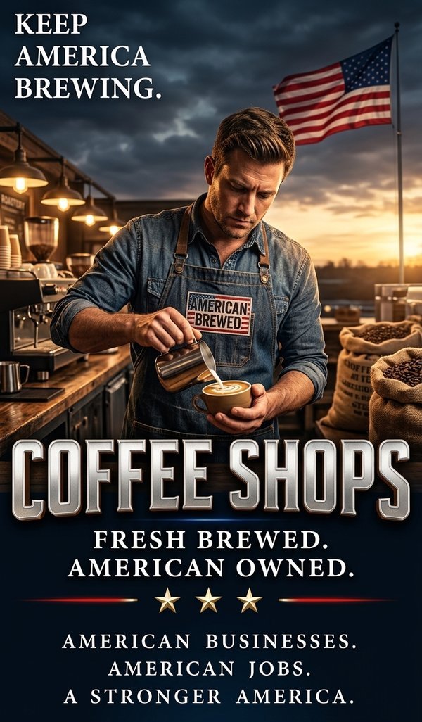Coffee Shops — Keep America brewing. Build America trade artwork