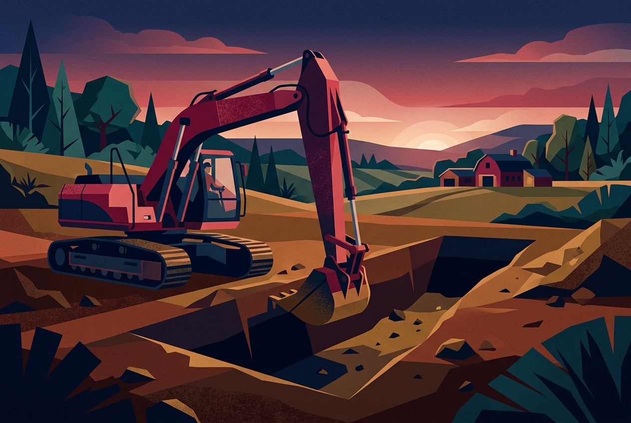 Excavation & Site Work — The job starts in the dirt. Build America trade artwork