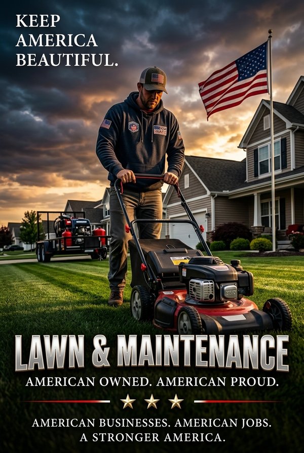 Lawn Care — Mowed, edged, done. Build America trade artwork