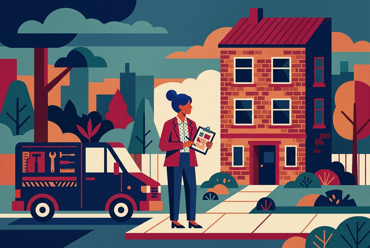 Property Management — Looked after, every month. Build America trade artwork