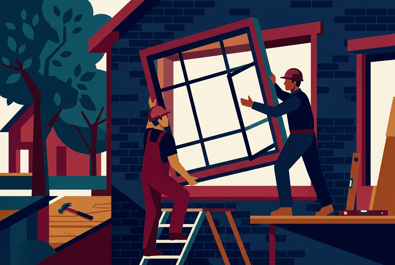 Windows & Doors — Sealed, square, secure. Build America trade artwork